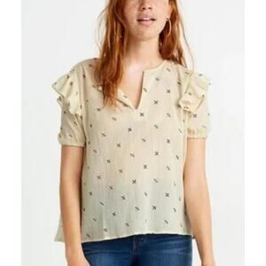 Madewell Gazebo Embroidered Ruffle Sleeve Top Size M
